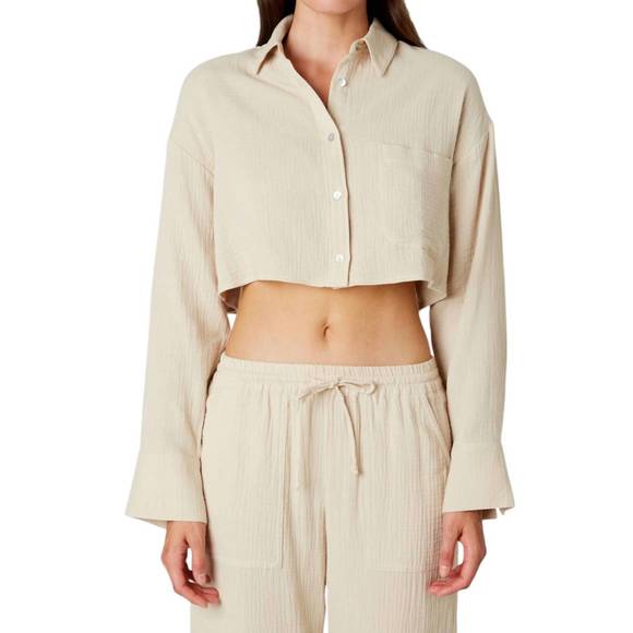 NEW NIA austin cropped guaze shirt top in natural - Picture 1 of 3